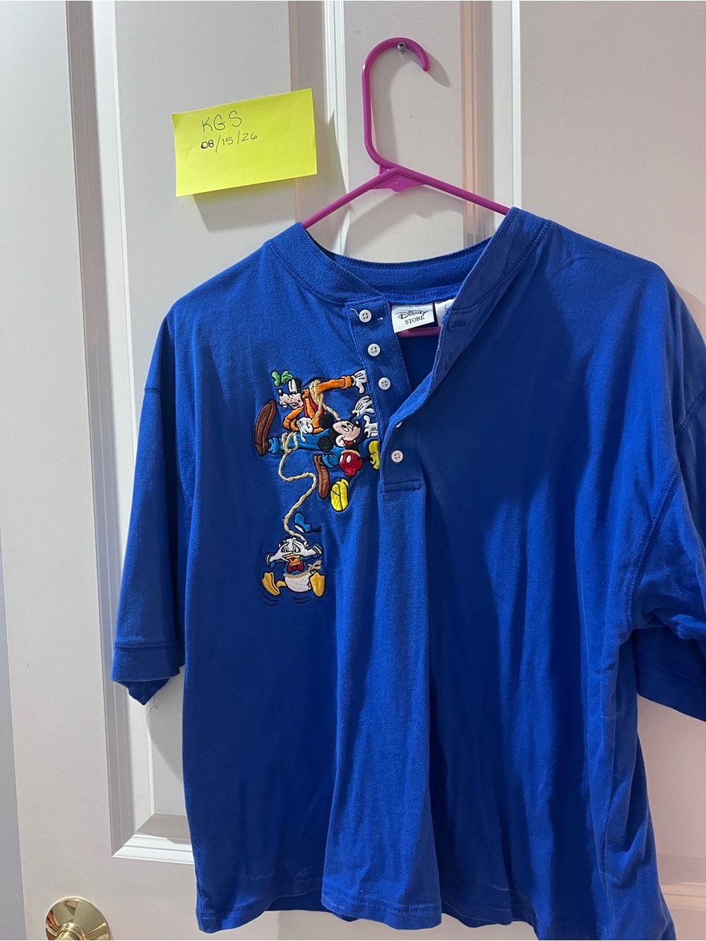 Disney Royal Blue Polo Henley with Embroidered Classic Characters